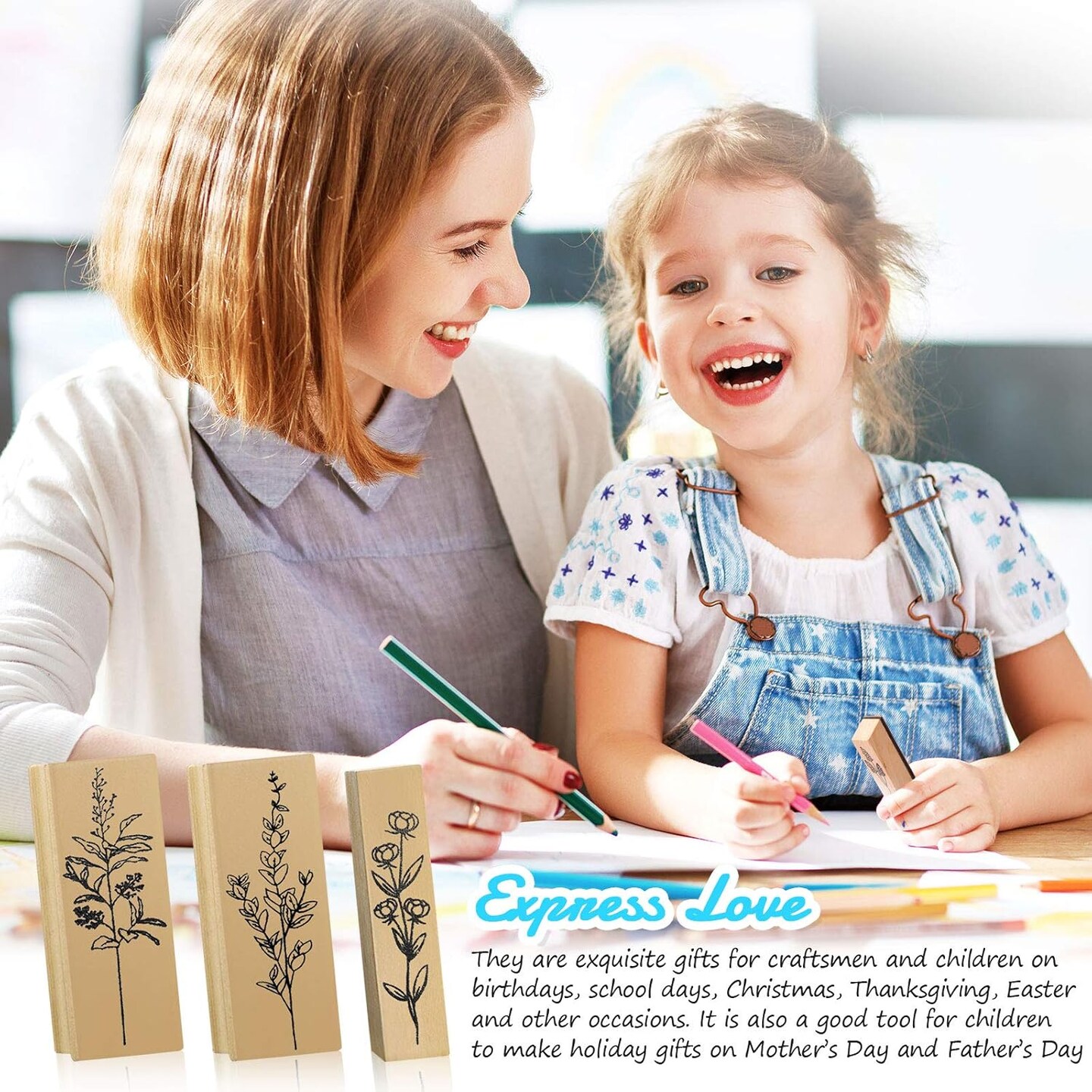 16 Pcs Wood Rubber Stamps for Crafting Vintage Flower Decorative Rubber Wooden Mounted Stamp Set