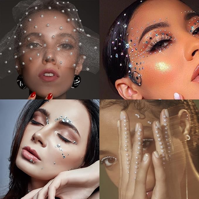 2116 pcs Self Adhesive Rhinestones for Makeup Eyes Face 6 Sheets Clear Rhinestones Stickers Bling Gems Jewels Stickers for DIY (White)
