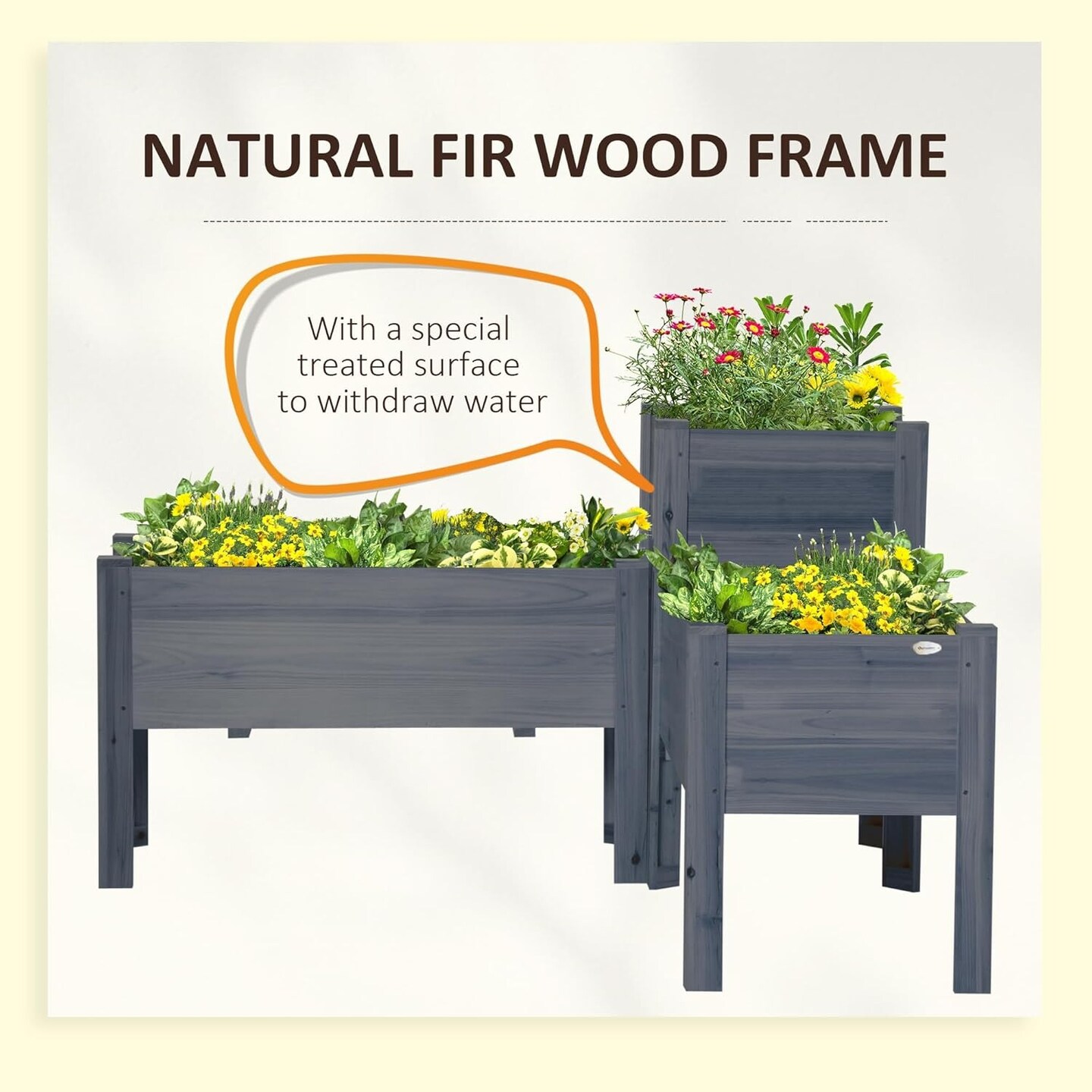 Set of 3 Wood Raised Garden Beds with Legs &#x26; Liners
