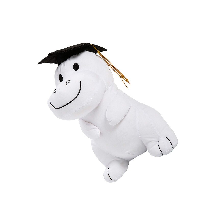 6" x 11" Graduation Autograph White Stuffed Dinosaur with Cap
