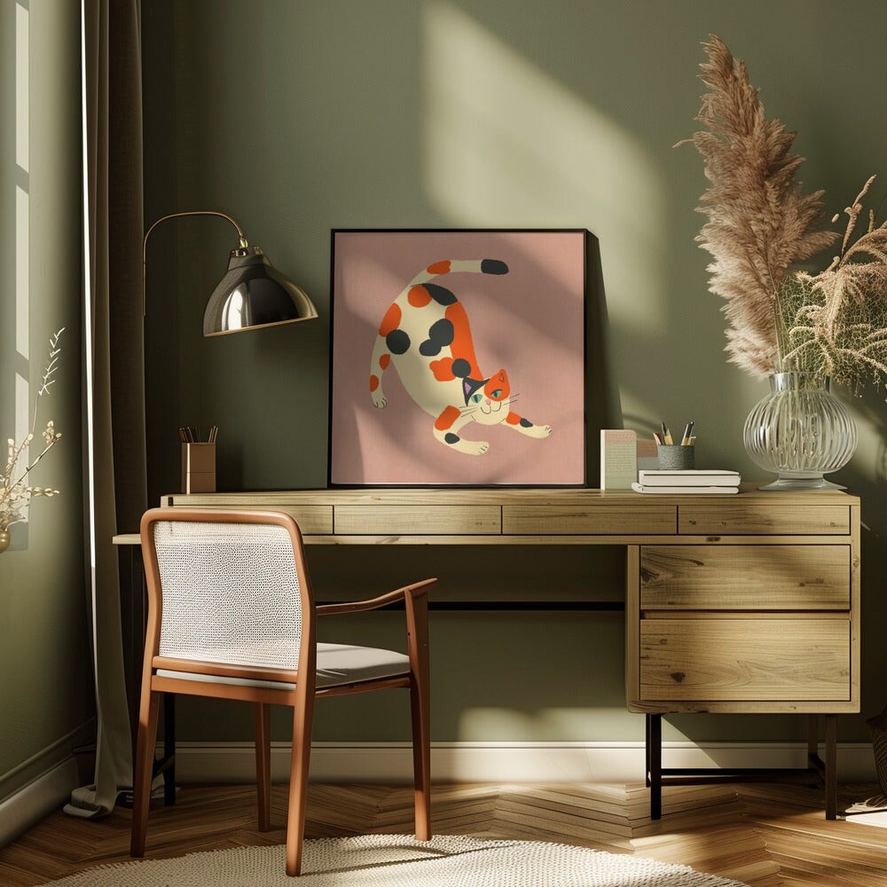 Pouncing cat Var Square Canvas Art | Modern Home Wall Decor 24x24 Canvas - Corporate Office Art