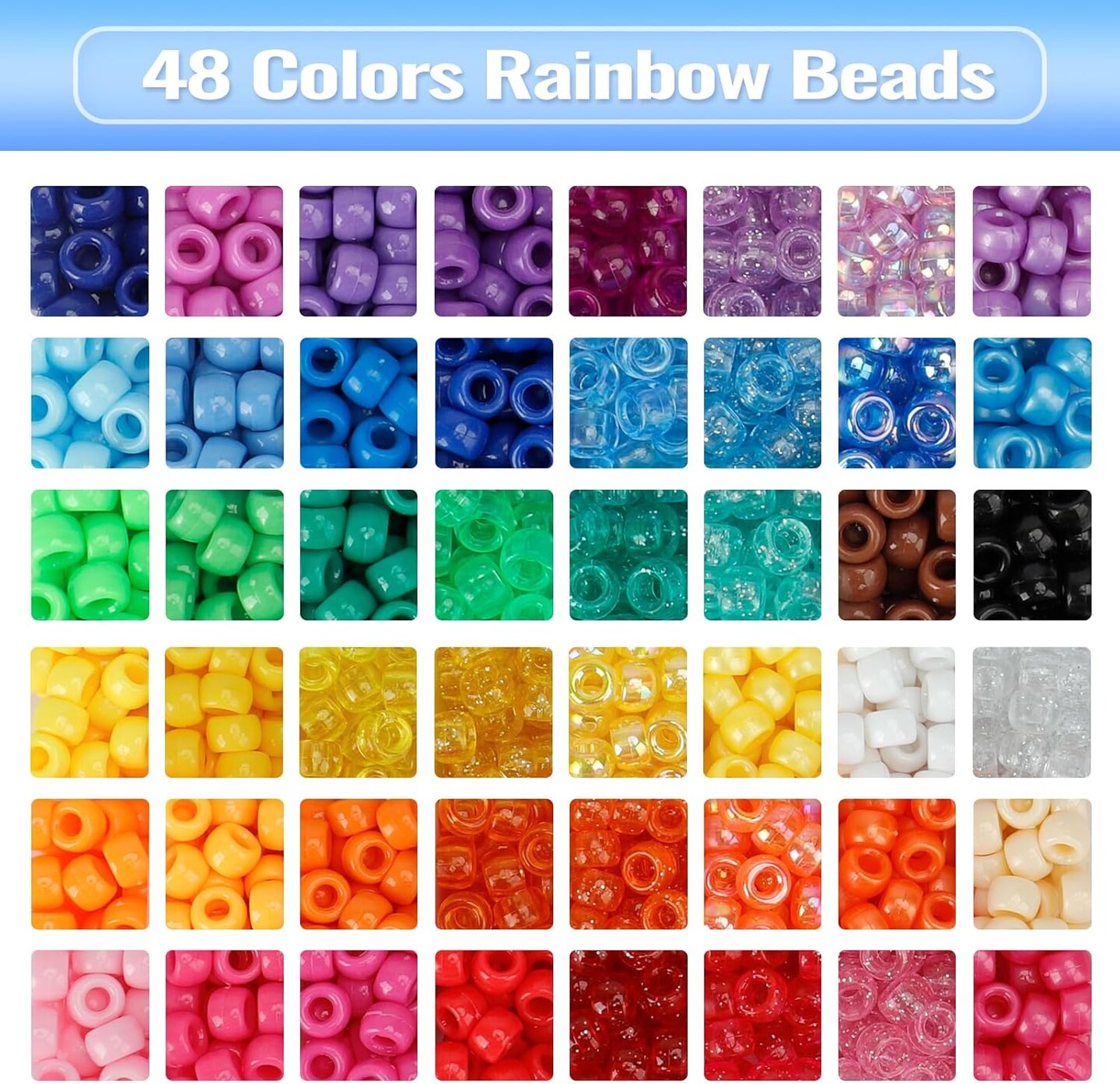 3960pcs Pony Beads for Friendship Bracelet Making Kit 48 Colors Kandi Beads Set, 2400pcs Plastic Rainbow Bulk and 1560pcs Letter Beads with 20 Meter Elastic Threads