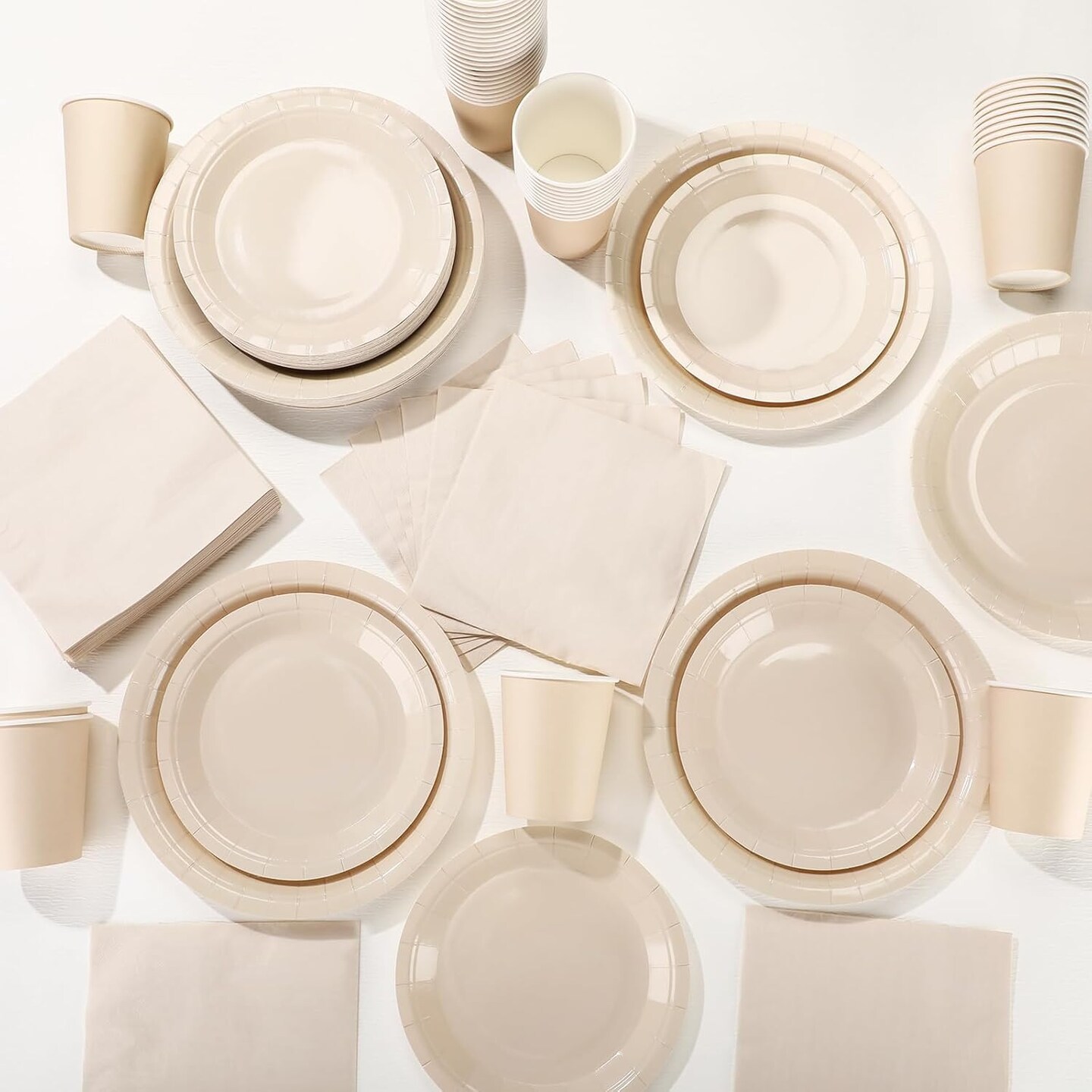 200-Piece Disposable Paper Plates, Cups, and Napkins Set – Perfect for Serving 50 Guests. Ivory Paper Dinnerware for Halloween, Birthdays, Weddings, Baby Showers, and Family Picnics.