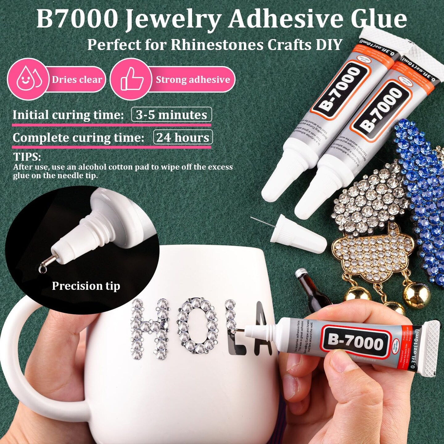 Resin Rhinestones for Crafting with B7000 Jewelry Glue, 2 Boxes Silver Clear Flatback Crystals with 3Pcs 10ml Glue for Bedazzling Crafts DIY Nail Art Makeup&#xFF0C;Gems for Clothing Shoes