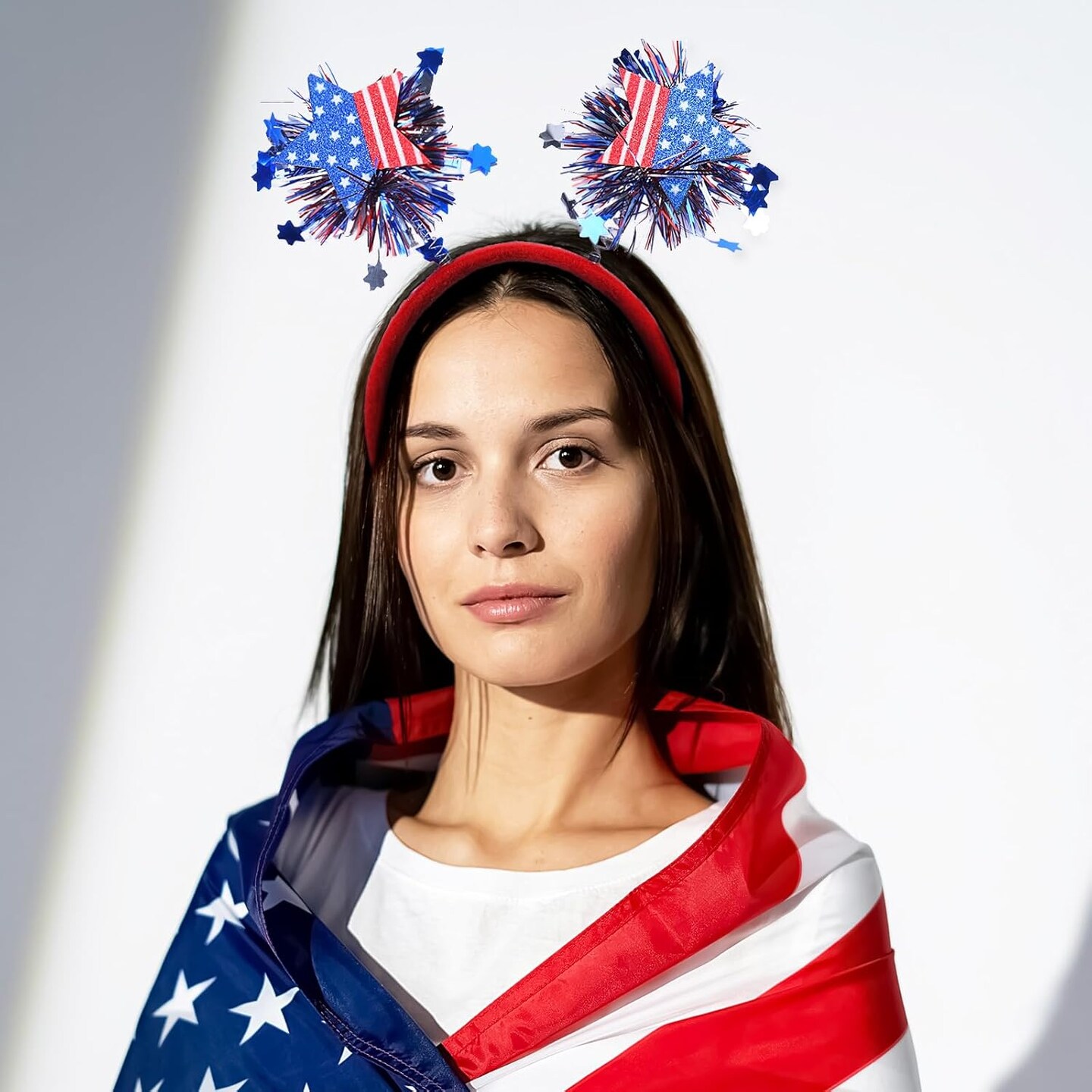 4th of July Headband Independence Day Hair Bands Glittery Star Hair Hoop USA Flag Stars Design Patriotic Decorations Red White Blue Hair Accessories for Fourth of July Parades Party Favors 1PCS