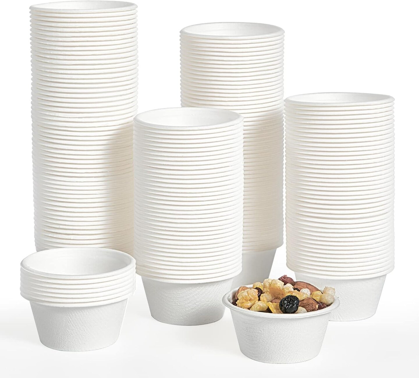 200 Pack 2 oz Compostable Portion Cups, 100% Biodegradable Souffle Cups, Disposable Paper Cups for Condiment Samples