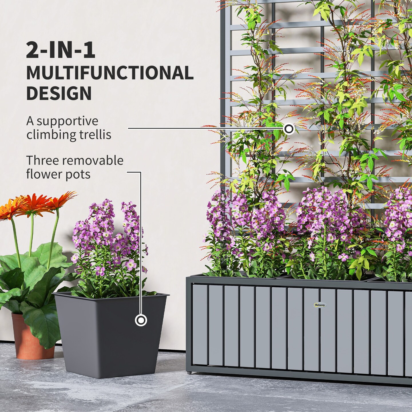 Raised Garden Bed with Trellis &#x26; Removable Pots