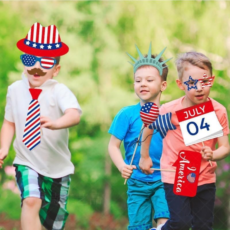 25-Piece 4th of July Patriotic Photo Booth Props Kit, Independence Day and Labor Day Party Favors, USA American Memorial Day and Veterans Day Photography Backdrop Decorations