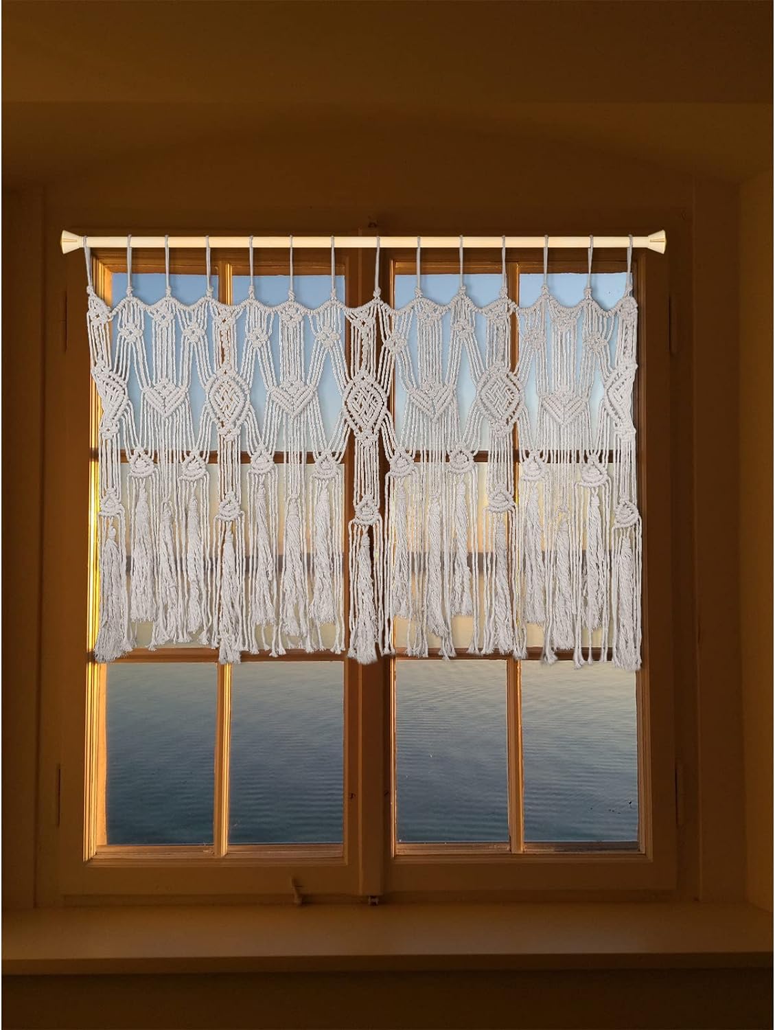 Macrame Curtains Valance with Bead for Kichen Boho Window Short Doorway Curtains Valance Wall Hanging Treatments Above Bed Decor for Bedroom Livingroom Kitchen Bathroom Wall Decor 47x22Inch