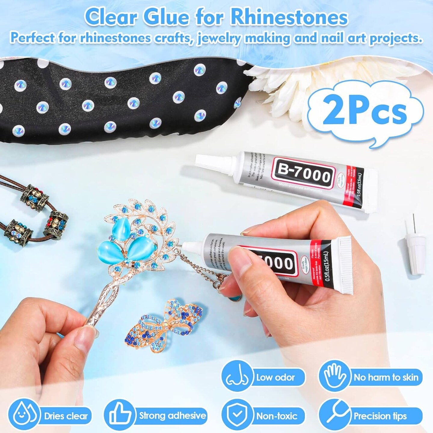 14000Pcs Flatback Light Blue Rhinestones with B7000 Adhesive Glue for Crafts, AB Color Jelly Rhinestones Resin Gems with Tweezer &#x26; Picker Pens for Shoes, Tumblers, Clothes Decoration