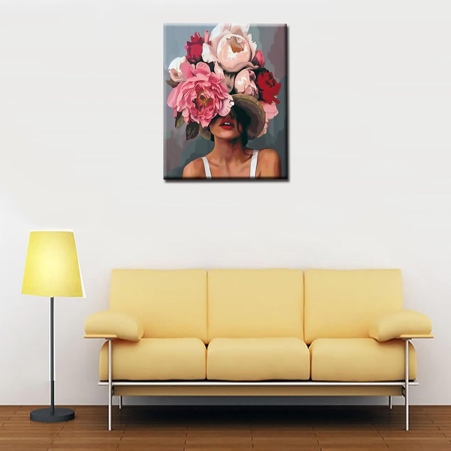 Girl with Flowers on Head Paint by Numbers for Adults Fashion Figure Lady Abstract Drawing Oil Paint by Numbers Modren Lady Head Flower Acrylic Oil Painting Set Without Frame-16''W x 20''H