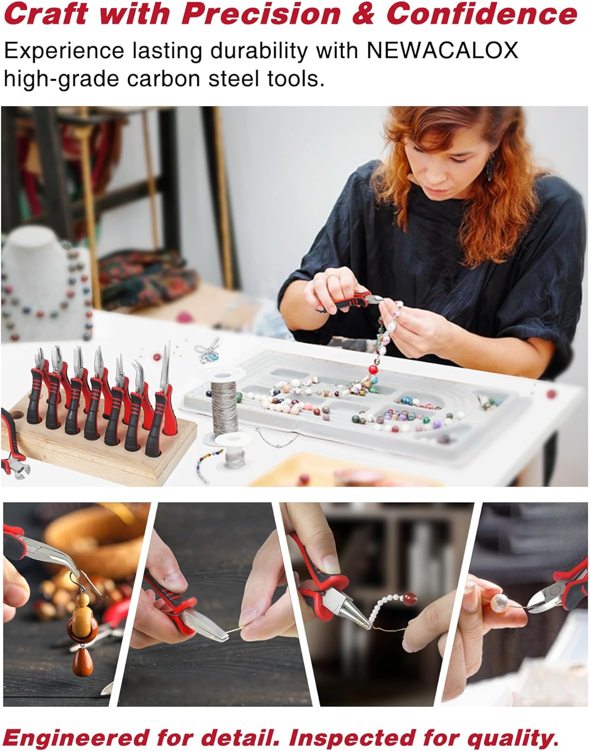 Jewelry Pliers 8PCS Set with Wood Pallet, NEWACALOX Jewelry Making Pliers Kit Tools