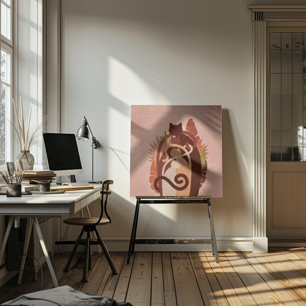 Cat Gang Boho Square Canvas Art | Modern Home Wall Decor 24x24 Canvas - Corporate Office Art