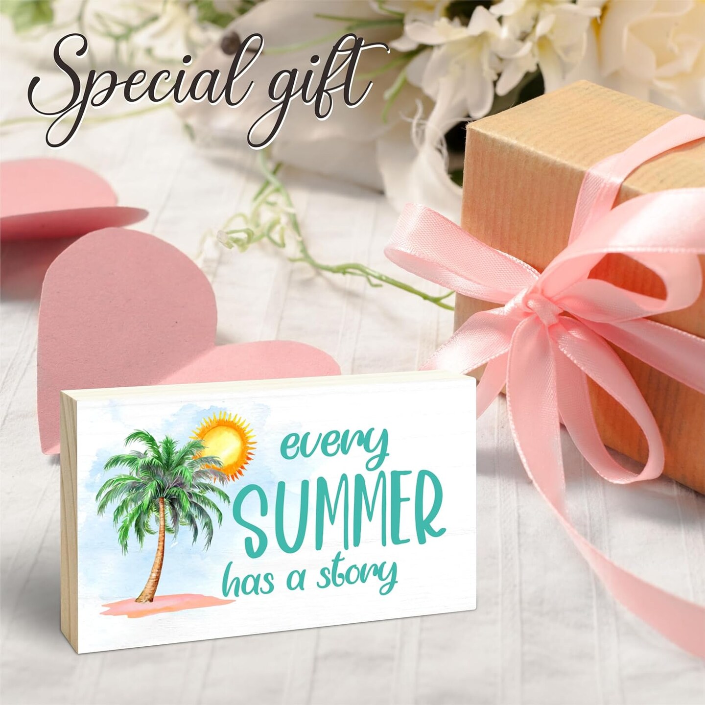 Wooden Block Sign - Every Summer Has A Story - 3"X5" Pine Wood Plaque, Home & Office Decorations