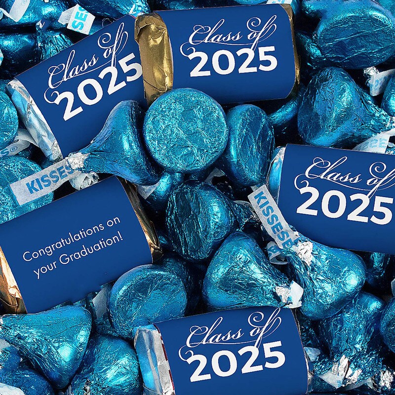 Blue Graduation Candy Favors Class of 2025 Hershey’s Miniatures & Kisses 256 Pc.