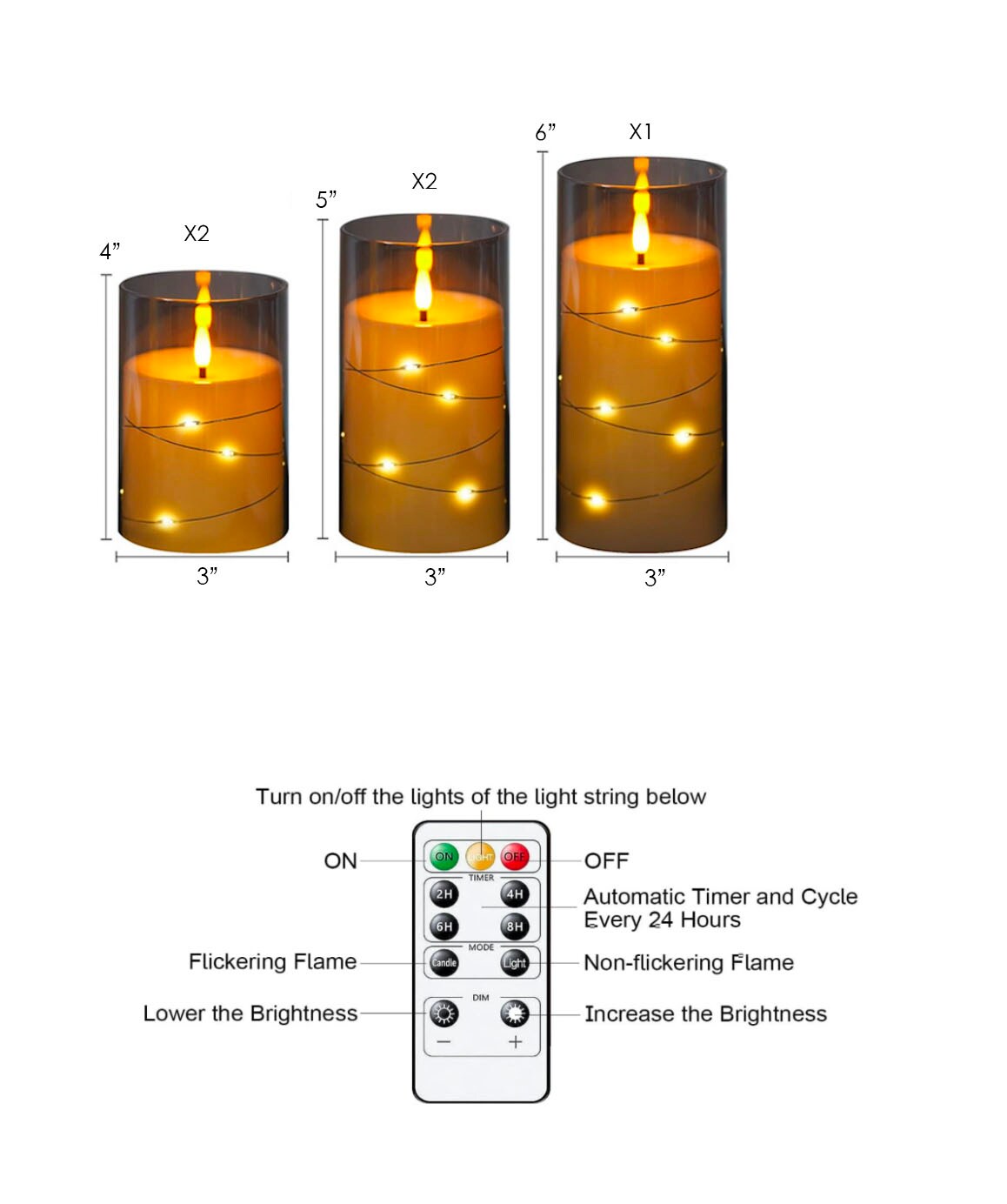 Designer&#x2019;s Shop CS-7301 Flameless LED candle with String Star Lights and Remote Control Timer. 5 pc packed, color : Gold