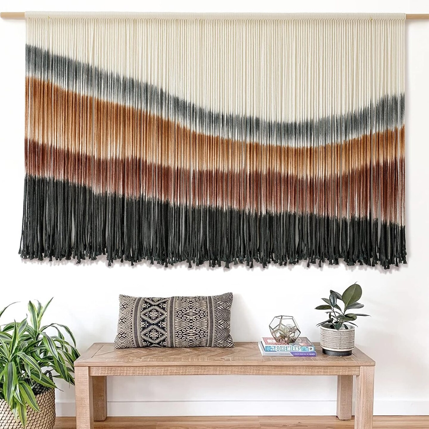 Large Macrame Wall Hanging Tie-Dye Tapestry for Living Room or Bedroom, Boho Home Decor, Handmade Wall Art, 57" W x 35" L