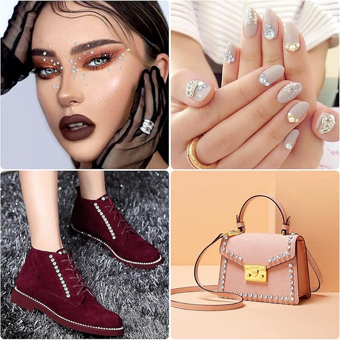 1982 Pieces Crystal AB Hair Rhinestones Stickers – Self-Adhesive Face Rhinestones, Bling Gems for Hair, Face, Body, Makeup, Clothes, Shoes, Bags, and DIY Crafts (6 Sizes)