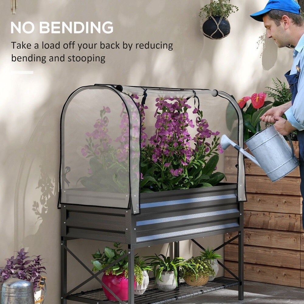 Metal Raised Garden Bed with Legs, Cover &#x26; Drainage