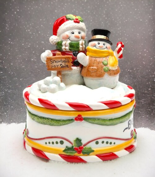 Ceramic Snowmen Selling Snowballs Candy Box, Home D&#xE9;cor, Gift for Her, Gift for Mom, Kitchen D&#xE9;cor, Christmas D&#xE9;cor
