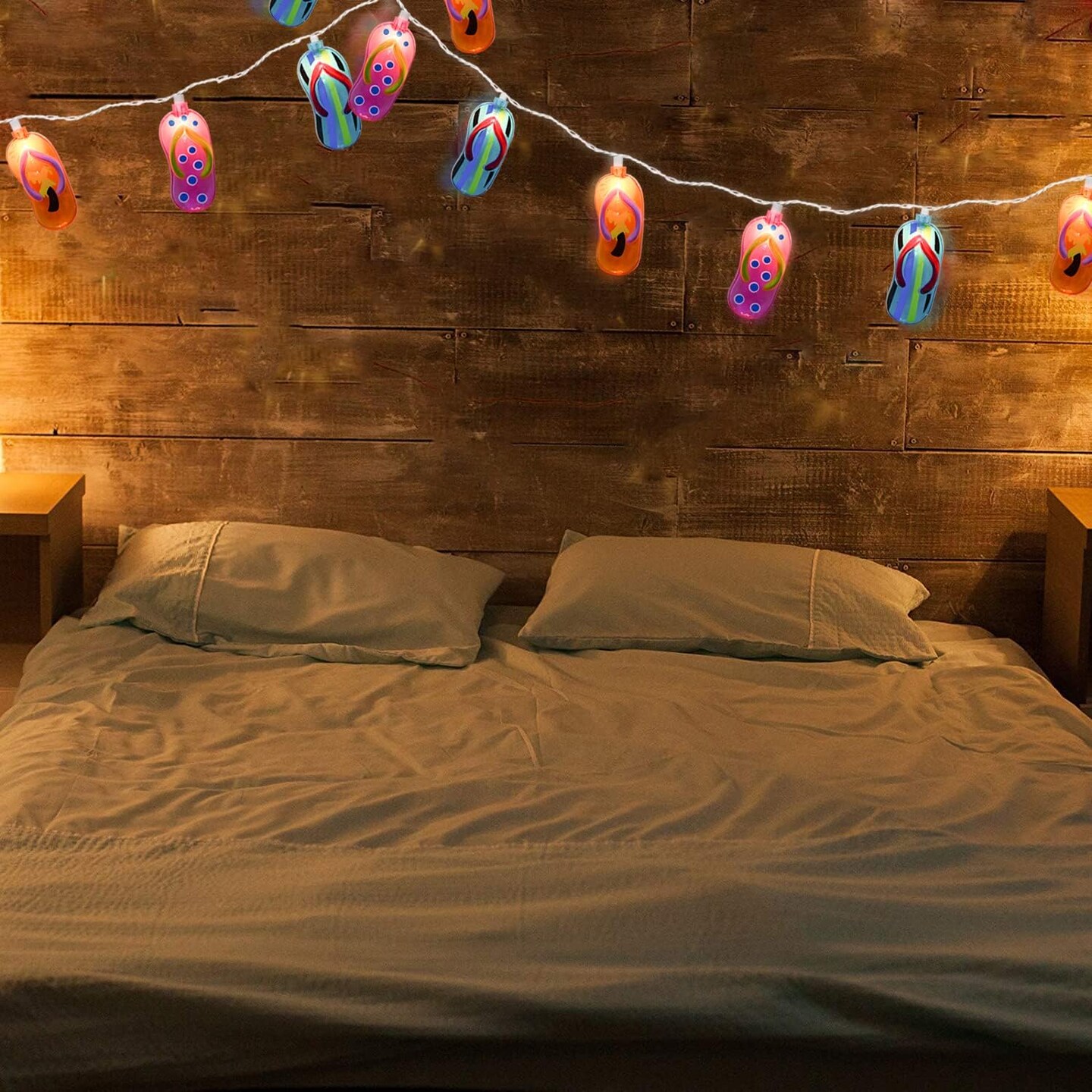 Multicolor Beach Flip Flop String Lights, 8.5Ft Beach Themed Outdoor Party Lights with 10 Multicolor Slipper Lights, Summer Ocean Decorations String Lights for Bedroom Camping Decks Party Lighting