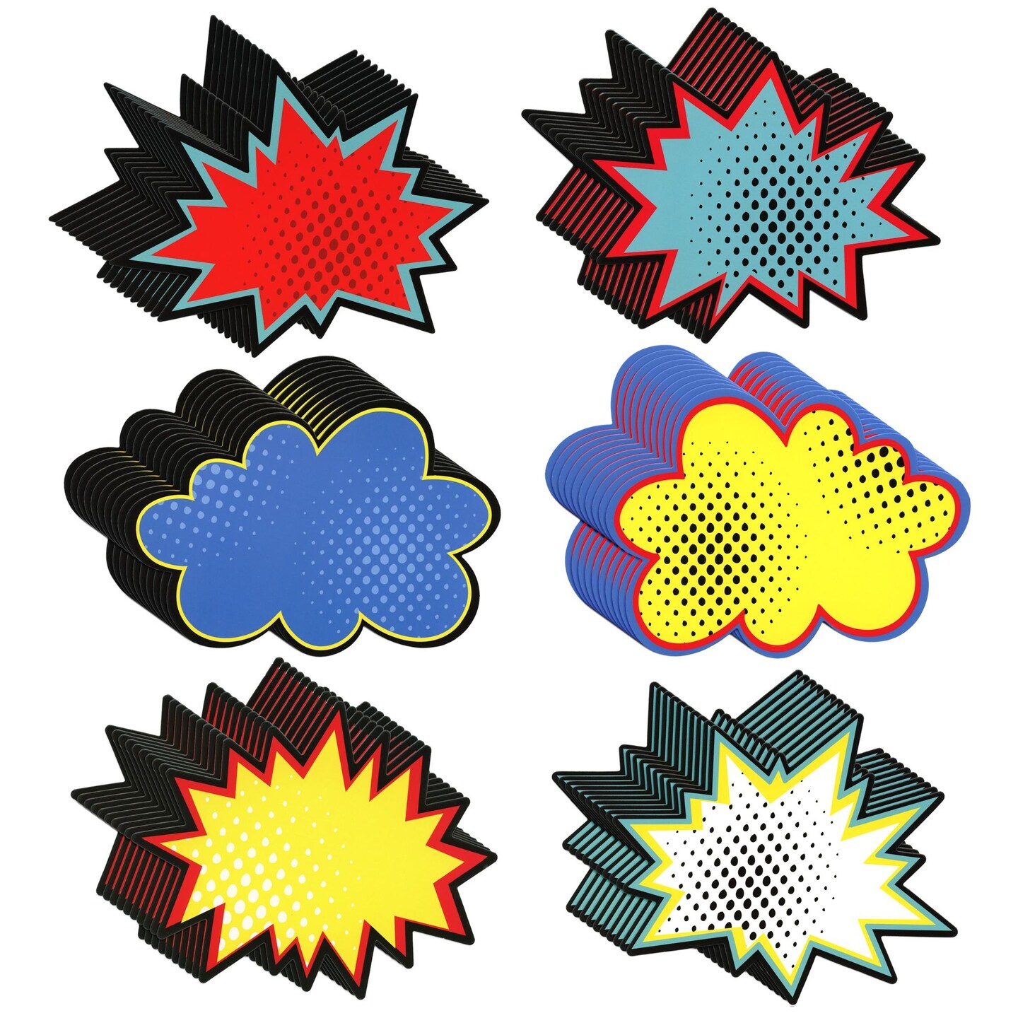 60 Pack Superhero-Themed Bulletin Board Cutouts &#x2013; 5x7 Inch Poster Decorations, Starburst Signs for Comic Book Birthday, School Supplies (6 Unique Designs)