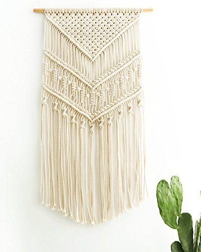 Macrame Wall Hanging Art Woven Boho Home decor, Yarn Tapestry Wall Decor for Bedroom, Nursery, Apartment, Dorm Decoration 16" W x 33" L