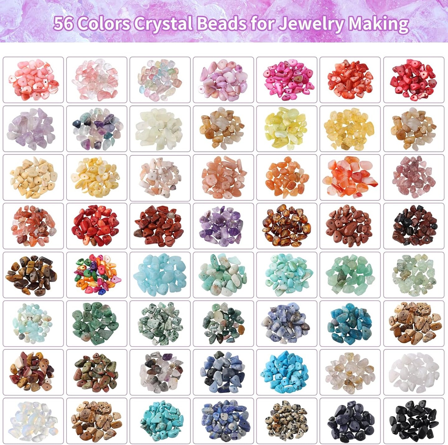 1800pcs 56 Colors Crystal Beads, Ring Making Kit, Gemstone Chip Beads Irregular Natural Stone with Jewelry Making Supplies for DIY Craft Bracelet Necklace Earrings