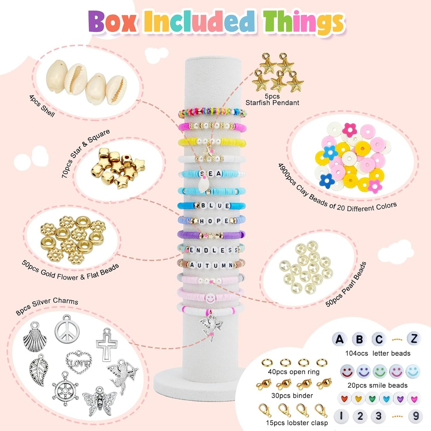 5300 Clay Beads Bracelet Making Aesthetic Kit, Polymer Heishi Preppy Letter Beads for Friendship Bracelet, Pearl Disc Beads Charms for Jewelry Making, DIY Creative Gift for Girls 8-12 Teens