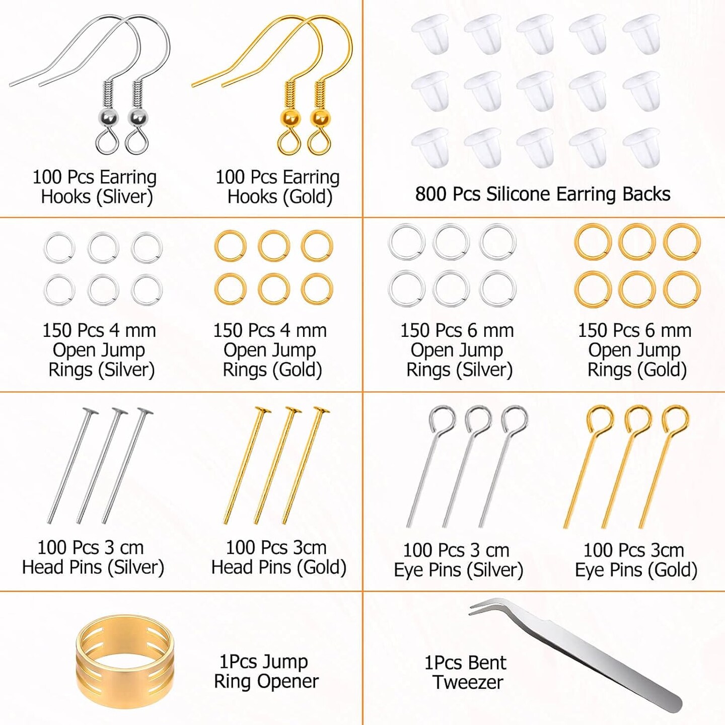 Hypoallergenic Earring Making Kit, modacraft 2000Pcs Earring Making Supplies Kit with Hypoallergenic Hooks, Earring Findings, Backs, Pins Jump Rings