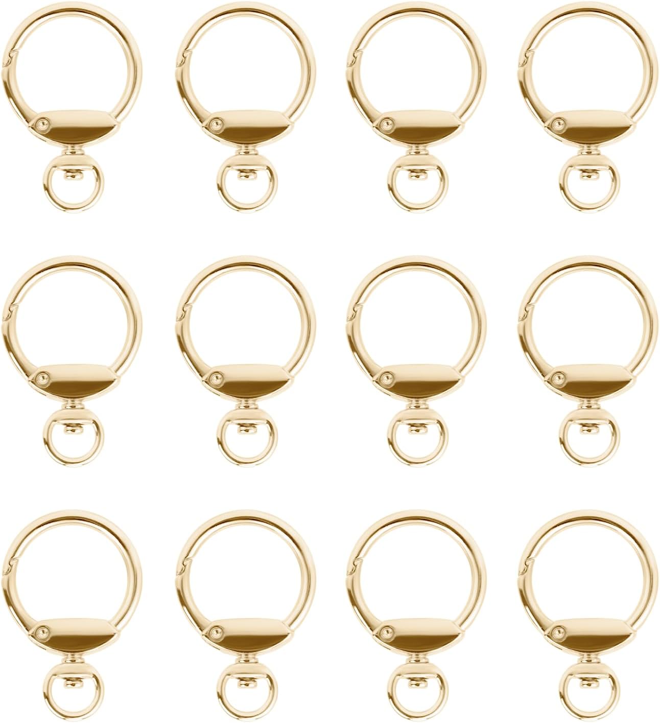 12pcs Round Spring Snap Hooks Swivel Ring Carabiner Clips Eyelet O Rings Buckle for Bags Belts Keychain Purses DIY Accessory (Gold)