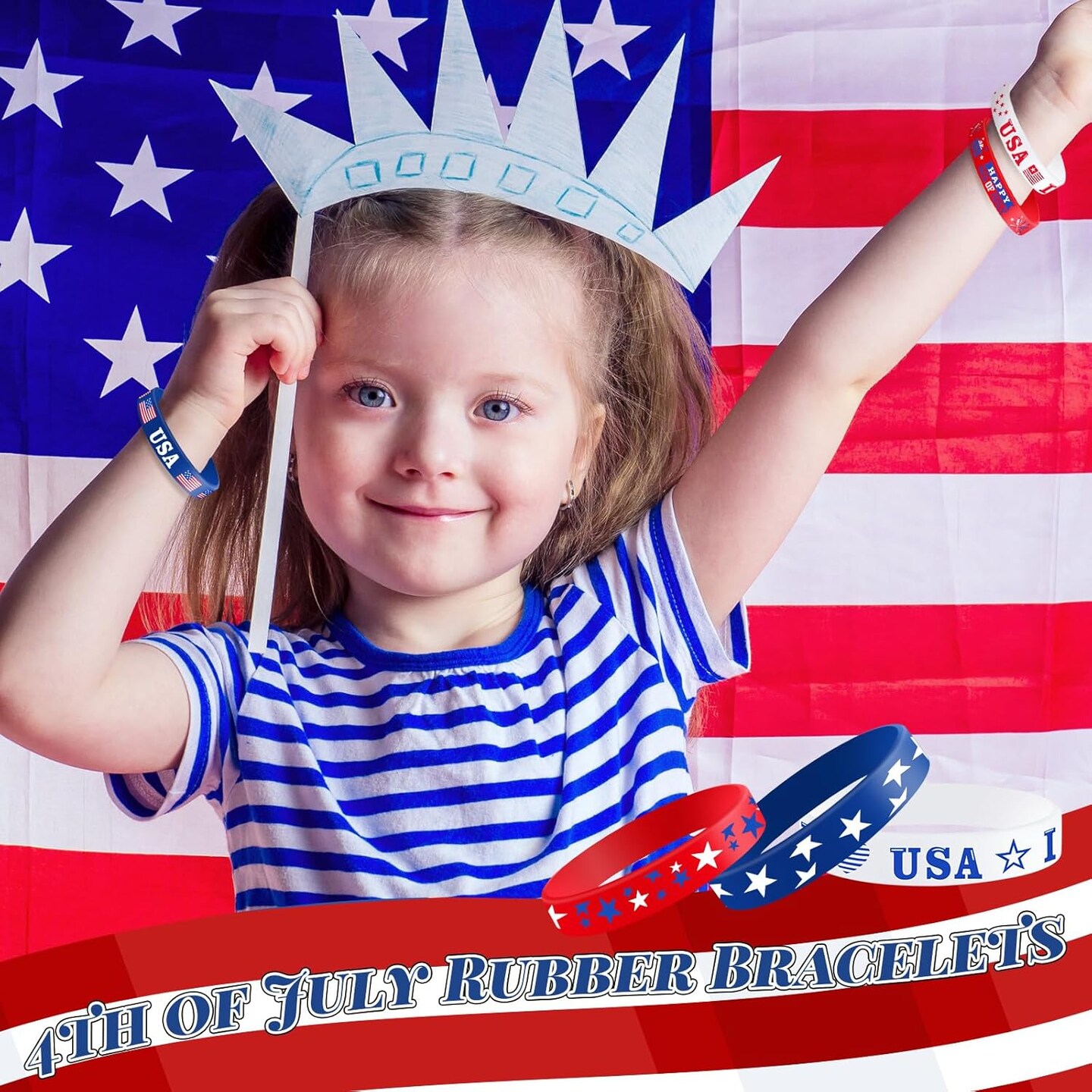 30 PCS 4th of July Bracelets, Red White and Blue Patriotic Rubber Bracelets&#xFF0C;American Flag Silicone Wristbands for Independence Day Party Supplies