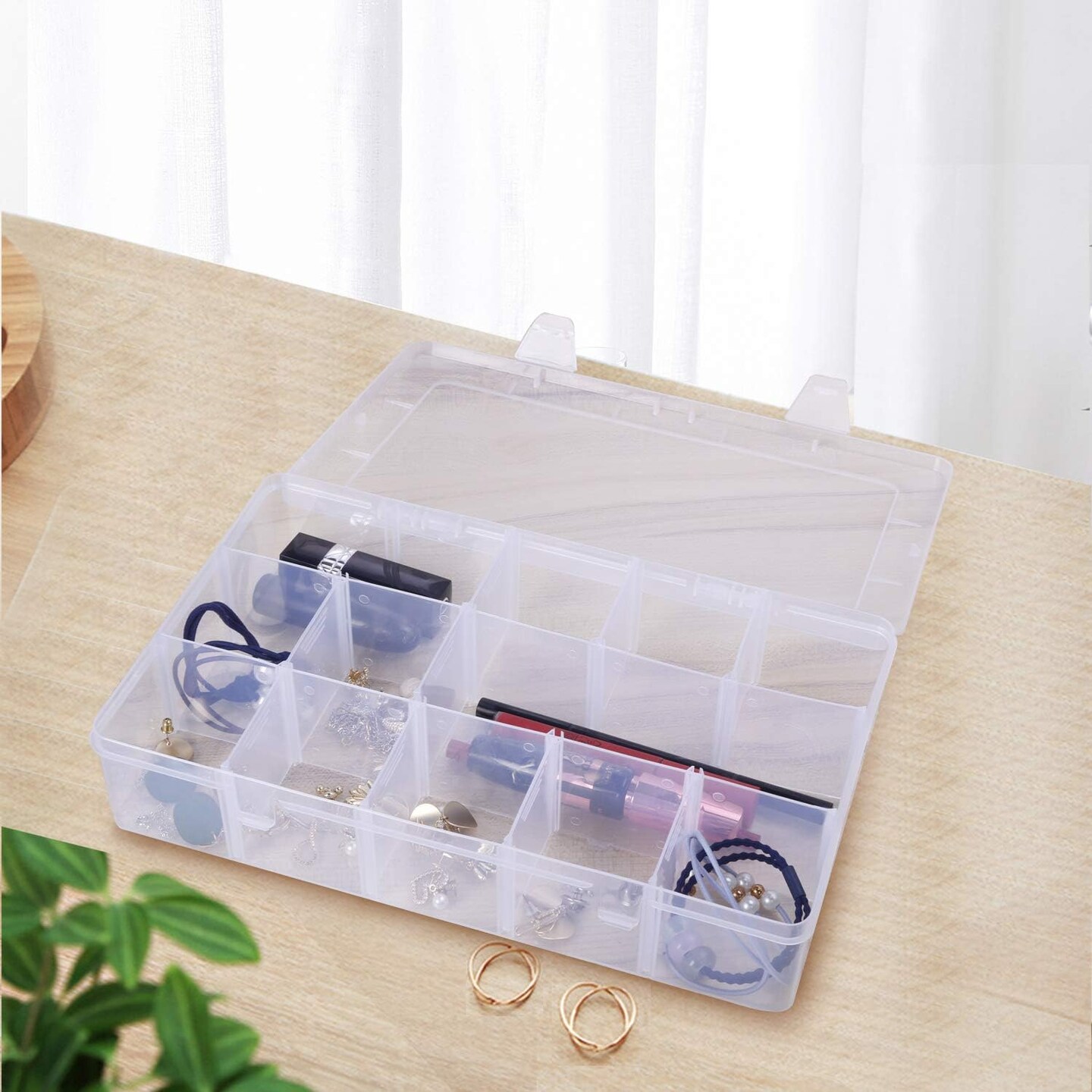 15-Grid Clear Plastic Jewelry Organizer – Large Storage Box with Removable Dividers for Jewelry, Beads, Crafts & Accessories (Clear)