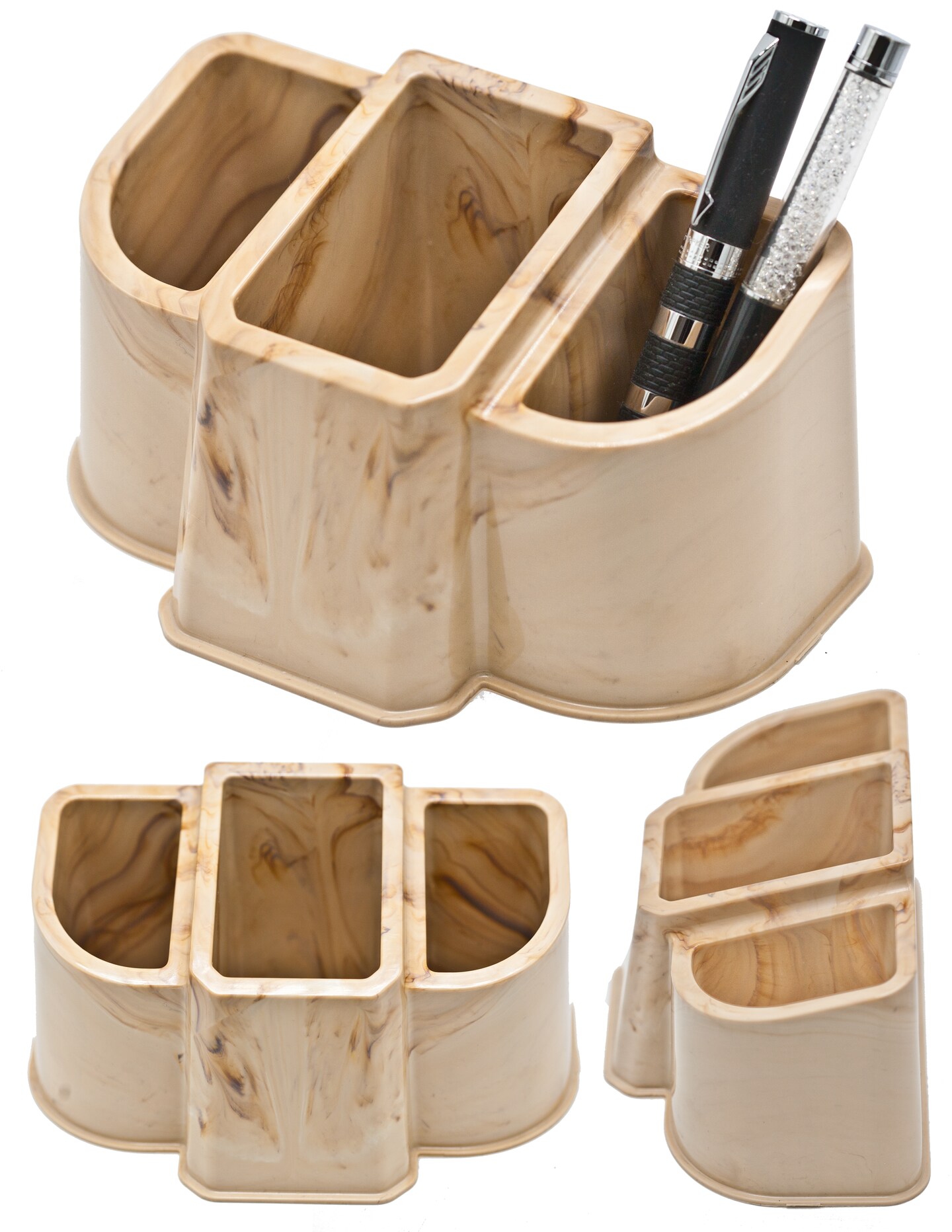 Enjoy Organizer Marble Plastic Pencil Holder 3 Compartment Desk Organizer for Home Office, Art Supplies &#x26; Classroom Made in USA