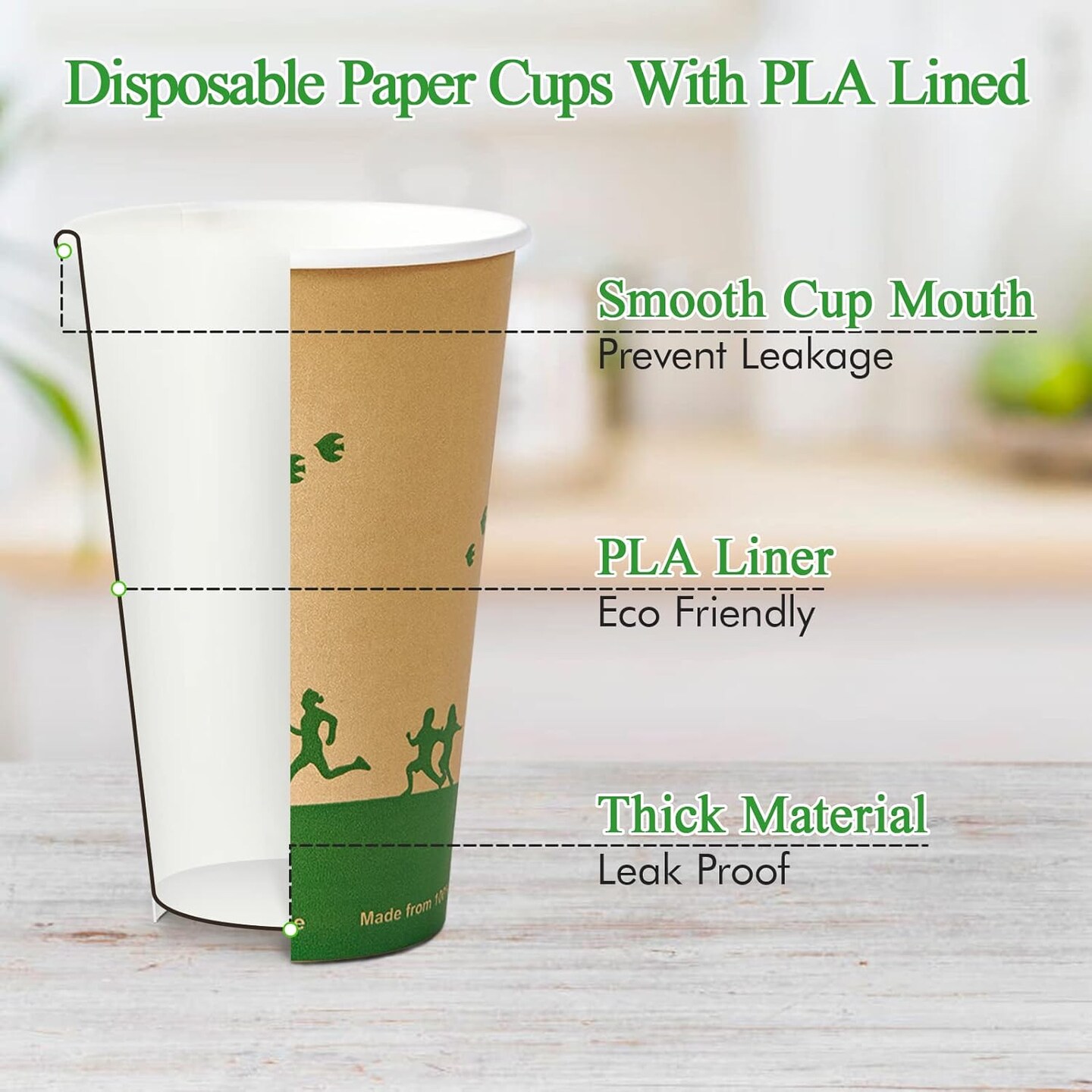 210 Count 16 oz Paper Cups, 100% Compostable Paper Coffee Cups with PLA Lined, Disposable Biodegradable Hot Paper Cups for Party, Picnic, Travel, and Events