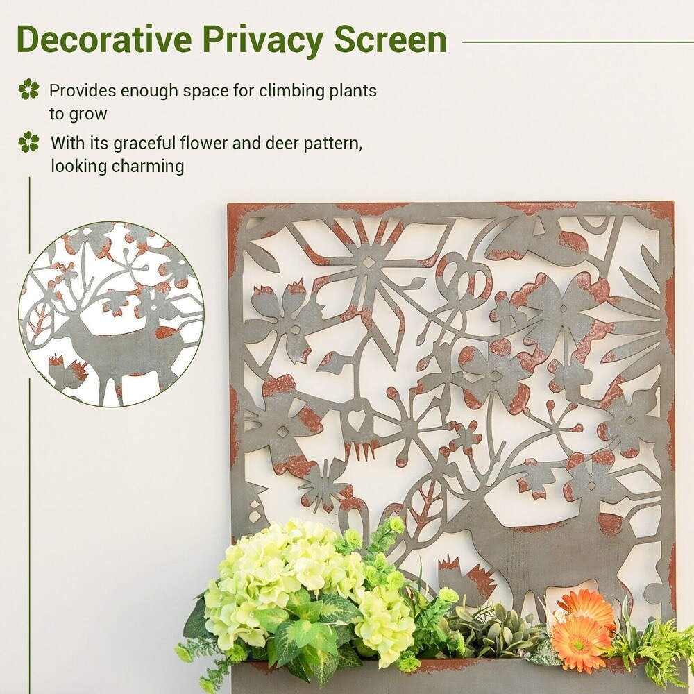 2Pcs Rust Metal Privacy Screen Planter with Trellis &#x26; Hanging Hook