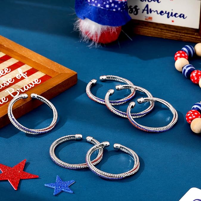 6 Pcs USA American Flag Bracelet for Women 4th of July Bracelet Red White and Blue Accessories Patriotic Independence Day Jewelry Gifts