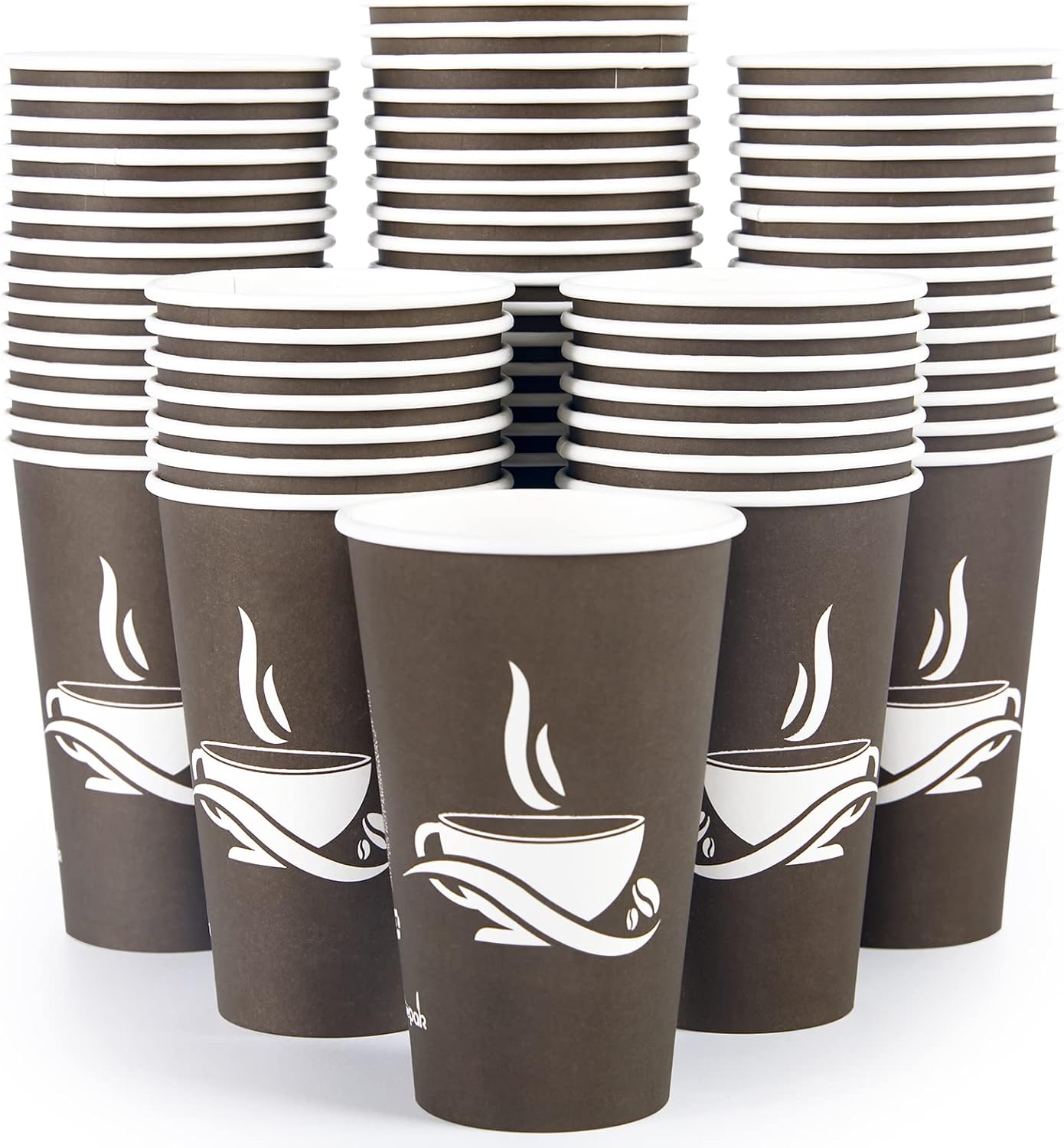 210-pack of 16 oz brown disposable paper cups, perfect for hot beverages at parties, picnics, travel, and events.