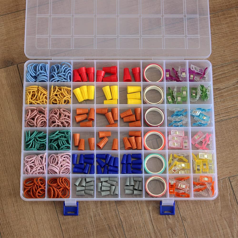 2 Pack Fixed 48 Grids Clear Plastic Divider Storage Box, Transparent Organizer Container Case for Bead, Button, Jewelry, Diamond, Craft, Small Parts, Sewing Kit&#xFF0C;DIY Accessories
