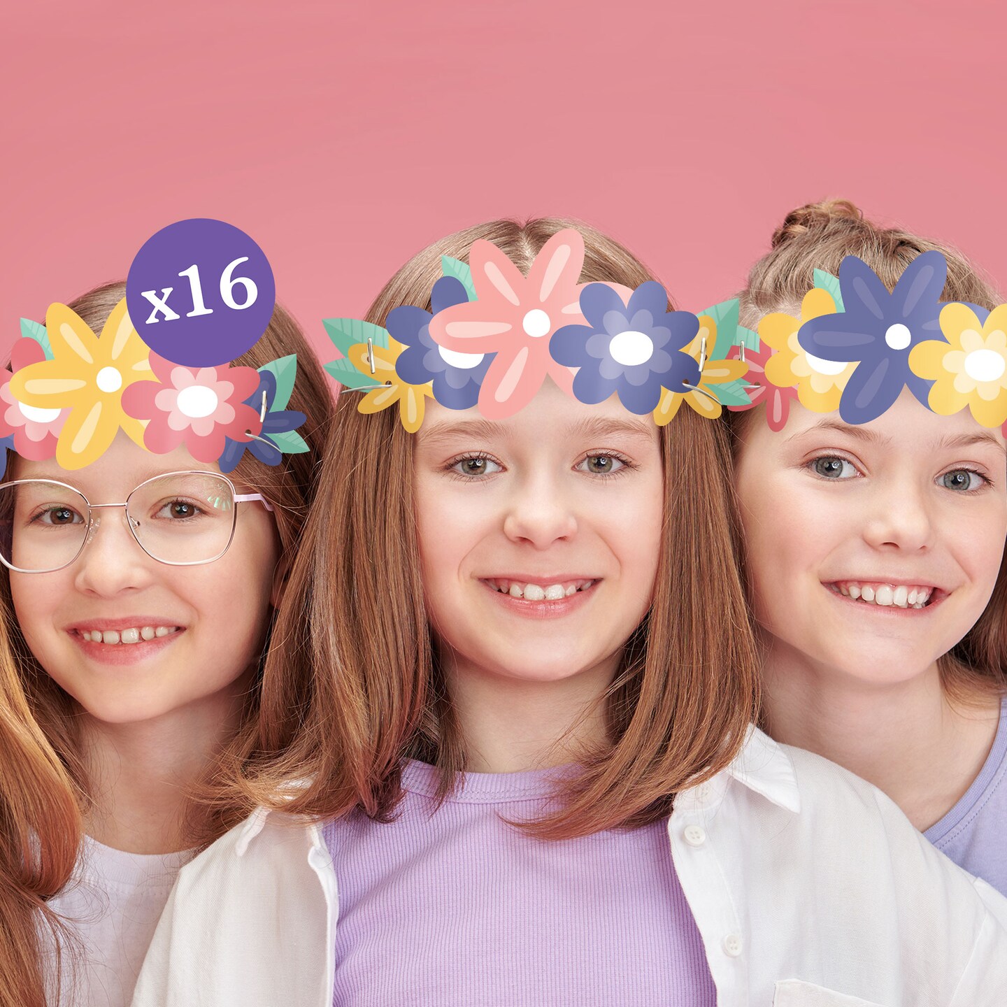 Big Dot of Happiness Paper Flower Crowns, Colorful Floral Tiara Headbands for Girls' Birthday Party, DIY Boho Party Hat Favors, 16 Count