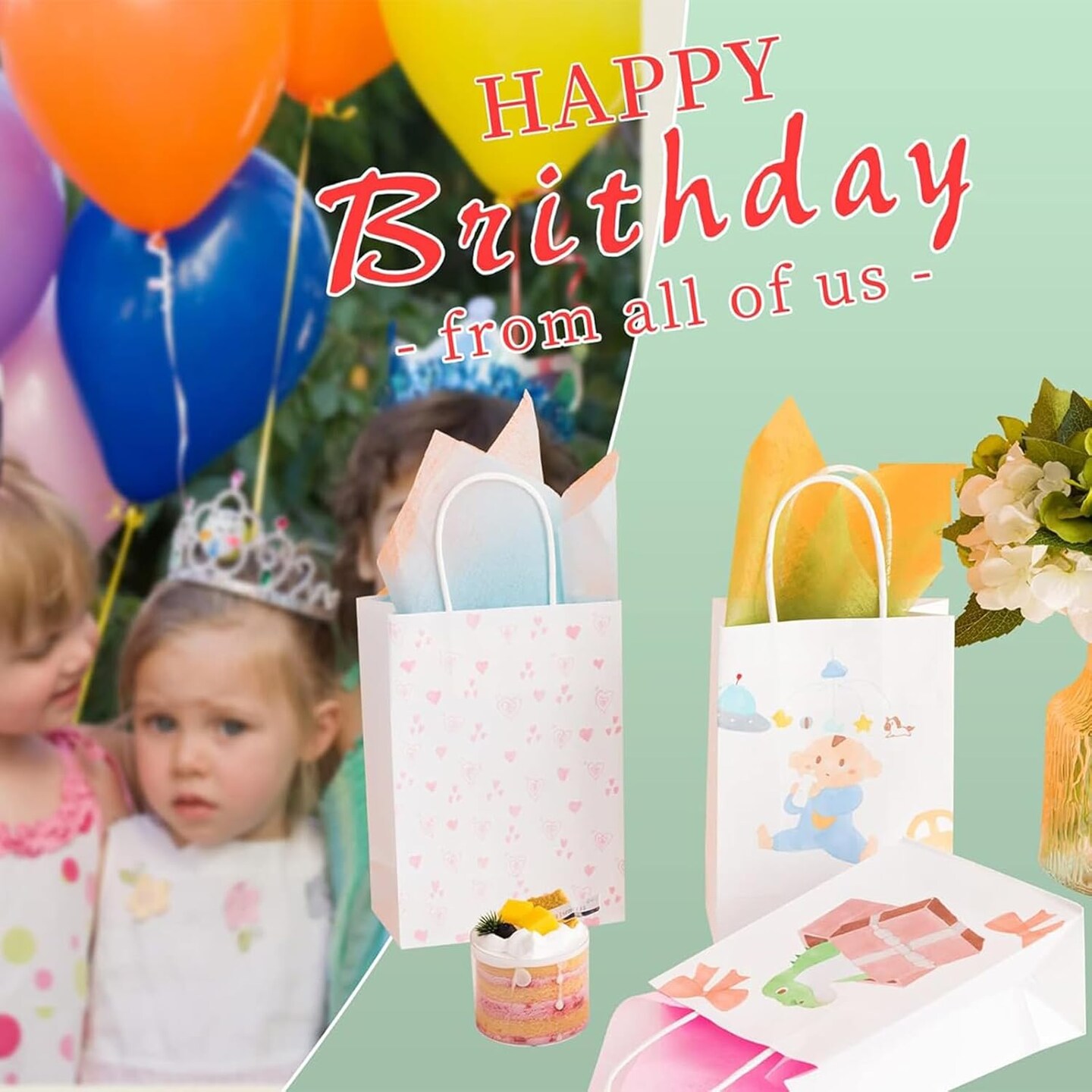 White Paper Bags with Handles Bulk 8&#x22;x4.5&#x22;x10.8&#x22; 100Pcs Gift Bags Medium Size, White Gift Bags with Handles, Gift Bag Bulk for Retail, Party, Shopping, Merchandise