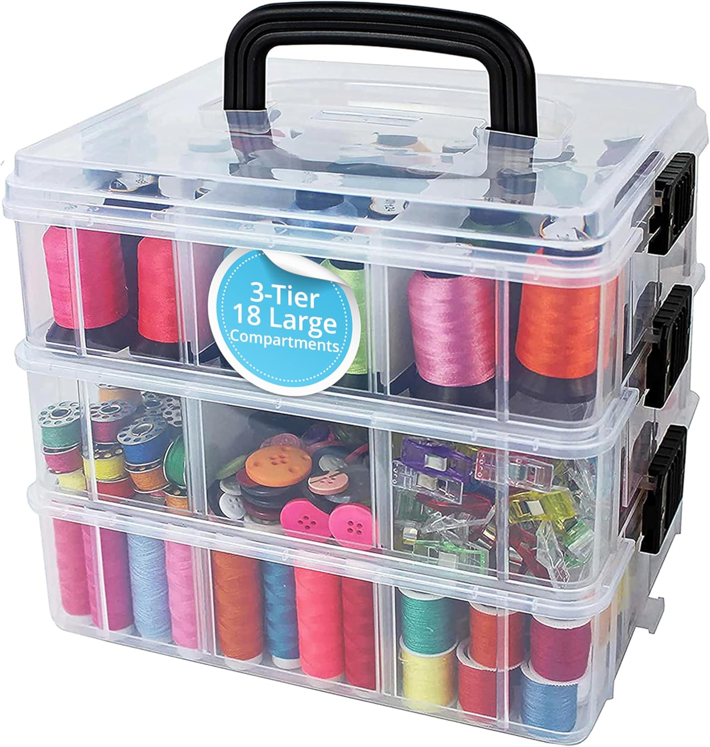 3-Tier Stackable Storage Containers with Lids – 18 Adjustable Compartments for Beads, Jewelry, Kids' Toys, Makeup, and More