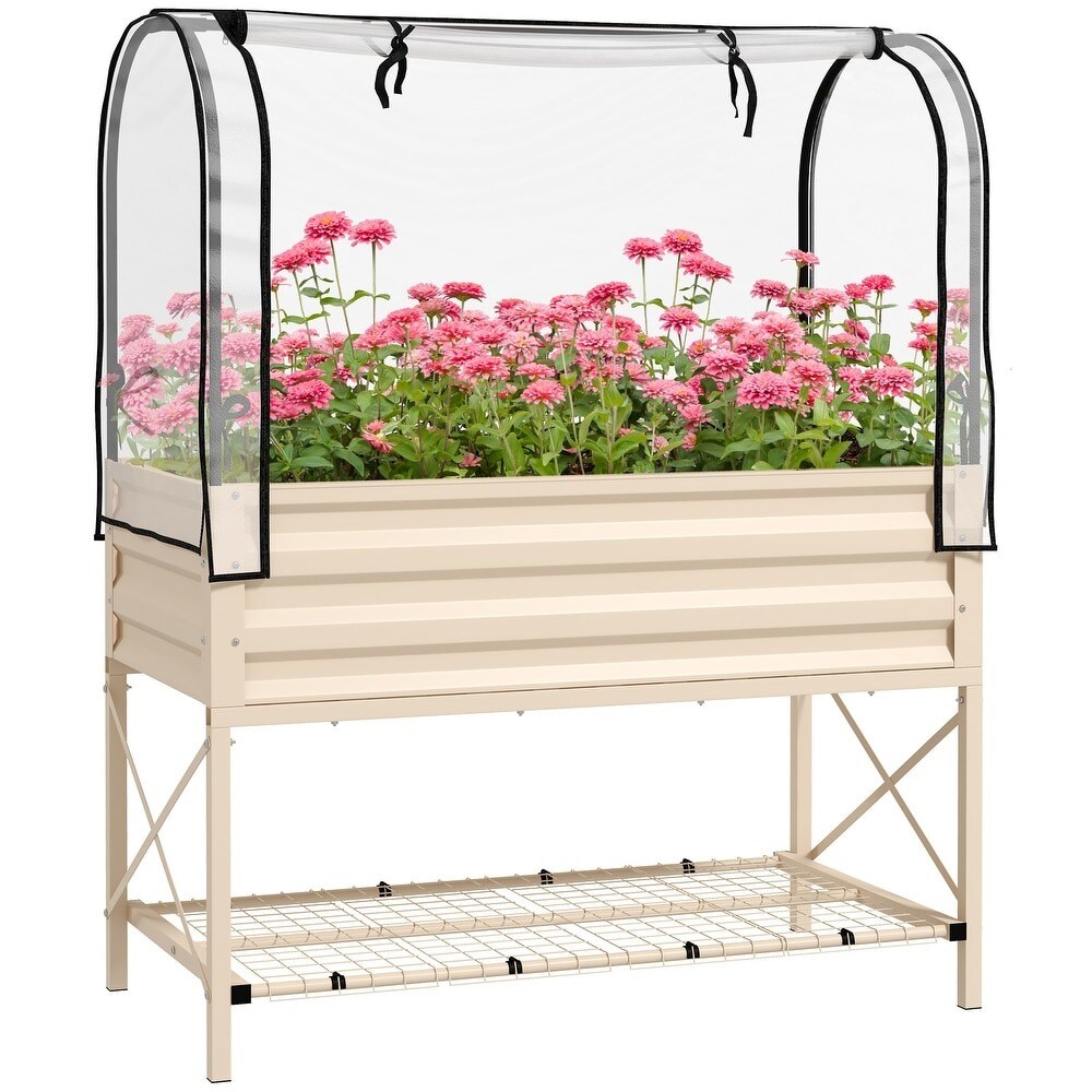 Metal Raised Garden Bed with Legs, Cover &#x26; Drainage