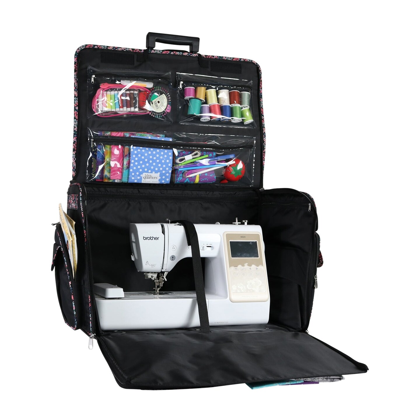 Everything Mary XXL Rolling Sewing Tote Sewing Machine Case | Black Floral