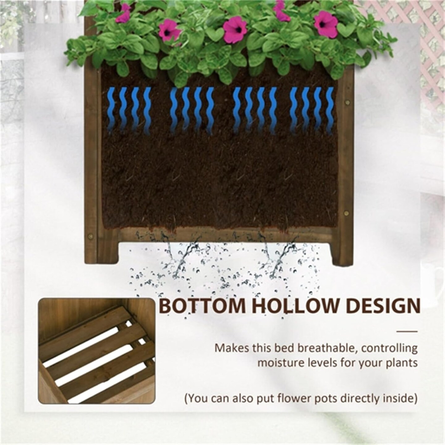 57&#x22; Carbonized Wooden Raised Garden Corner Planter Bed with Trellis