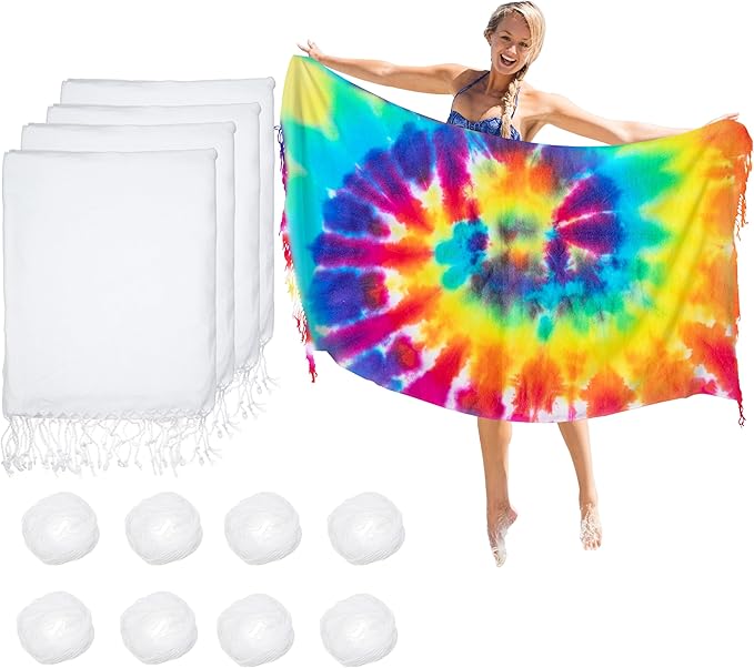 Turkish Beach Towels for Tie-dye Oversized White Beach Towel for tie dye Party 71x39 Lightweight Beach Blanke for Bath Towel Travel Towels with tie dye Thread (1) (4PCS)