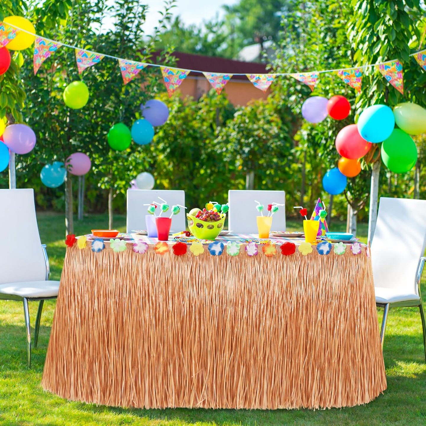 Luau Party Decorations, 1PCS Yellow Hawaiian Table Skirt Party Decorations, Flower 108 X 29.5&#x22; Grass Table Skirts Luau Party Favors, Luau Table Skirt for Summer Tropical Hula Parties Decor Accessories