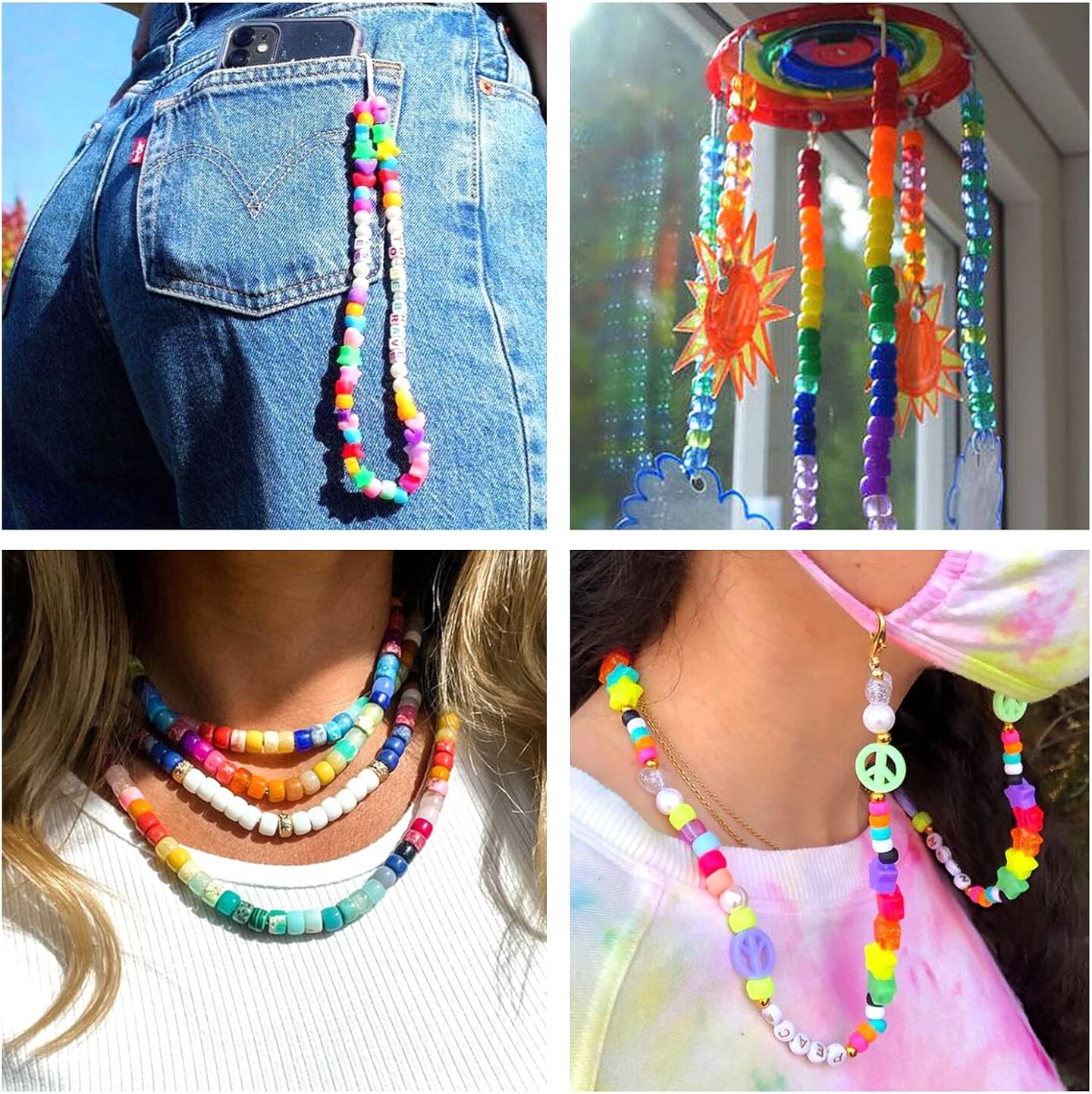 3960pcs Pony Beads for Friendship Bracelet Making Kit 48 Colors Kandi Beads Set, 2400pcs Plastic Rainbow Bulk and 1560pcs Letter Beads with 20 Meter Elastic Threads