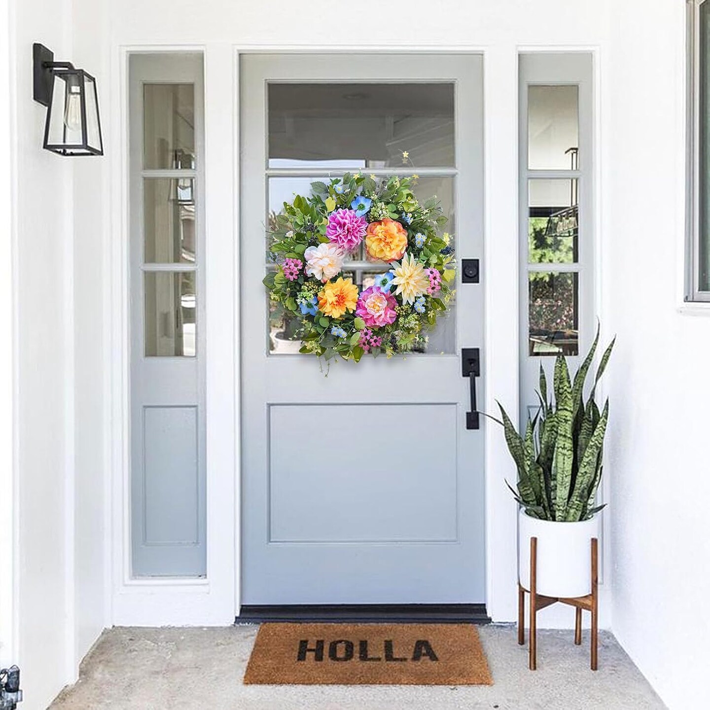 Spring Wreaths for Front Door, Summer Outdoor Wreath with Peony and Dahlia, Floral Door Decor for All Season Home Wall Wedding Farmhouse Holiday