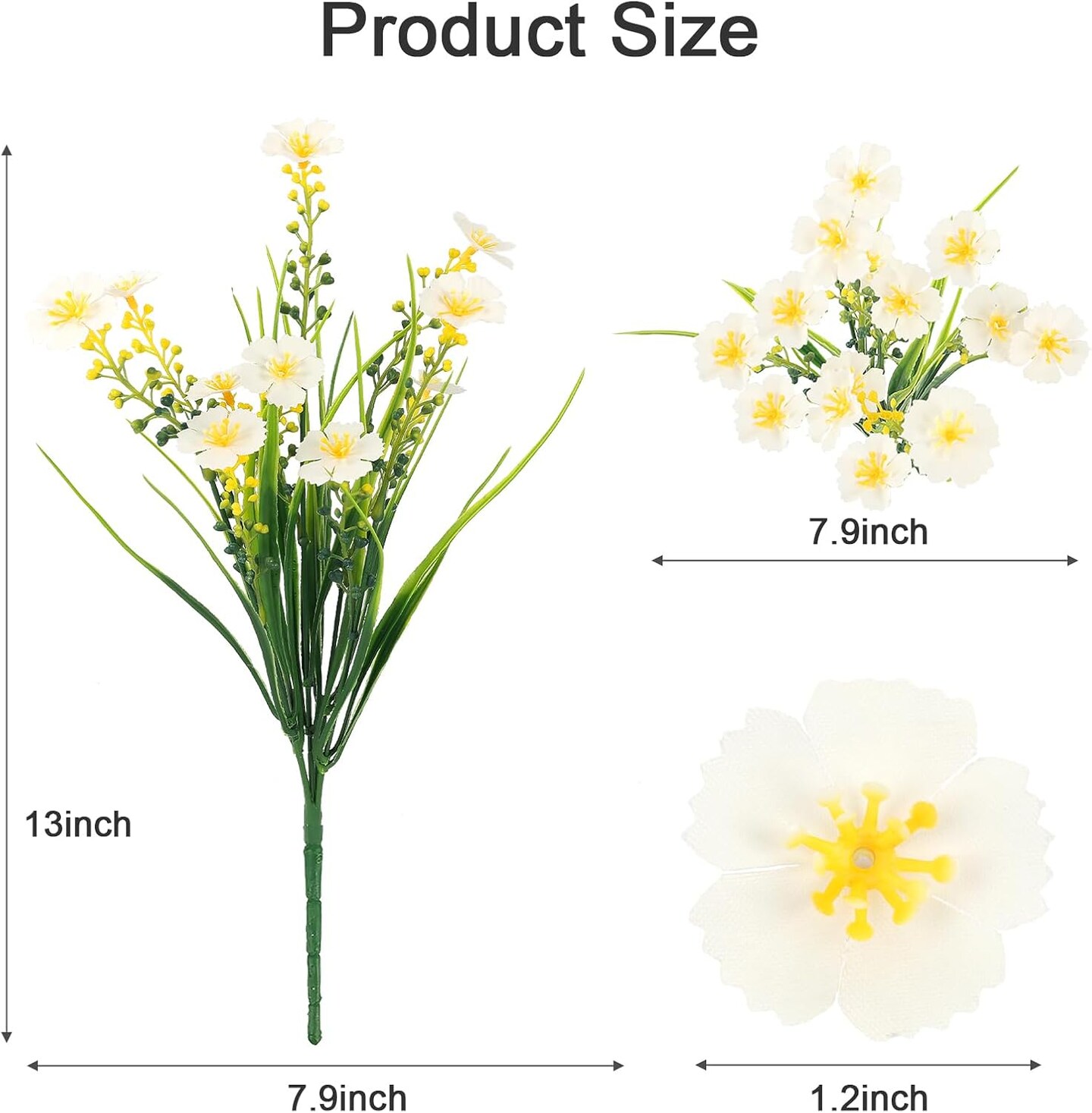 6-Bundle Artificial Flowers – UV-Resistant Fake Flowers, No-Fade Faux Plastic Plants for Indoor & Outdoor Planters, Garden, Porch, Yard, Window, Home Summer Décor (White)